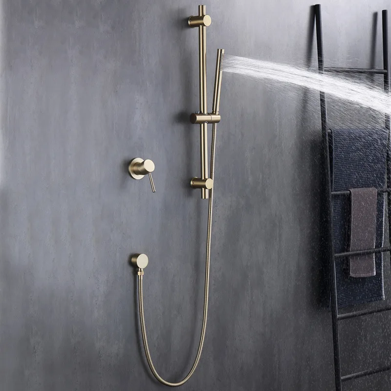 

Brushed gold all copper concealed showerhead with adjustable cold and hot household shower set, bathroom wall mounted AL2305