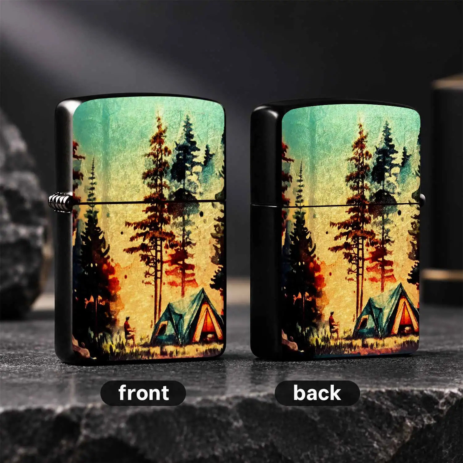 Vintage Forest Camping Pattern Portable Ignition Accessory, Atmospheric Outdoor Travel Carry-On Practical Item, Perfect For Daily Trips, Hiking And Picnics, Unique Exquisite Gift For Friends, Multi-Scenario Applicable A Humorous And Interes