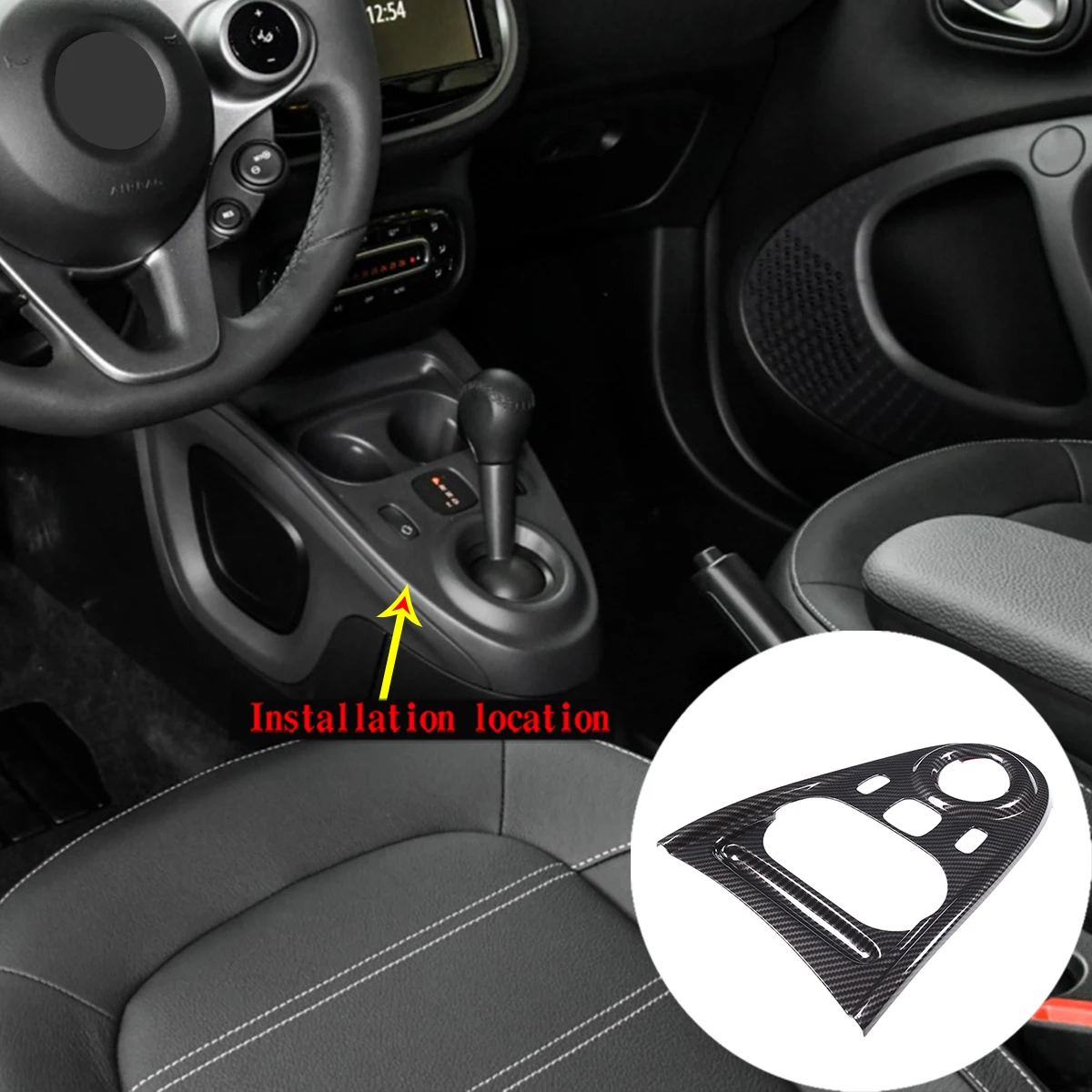 

For Smart 453 Fortwo Forfour 2016-21 ABS Carbon Fiber Car Center Control Shift Panel Cover Decorative Sticker Car Accessories