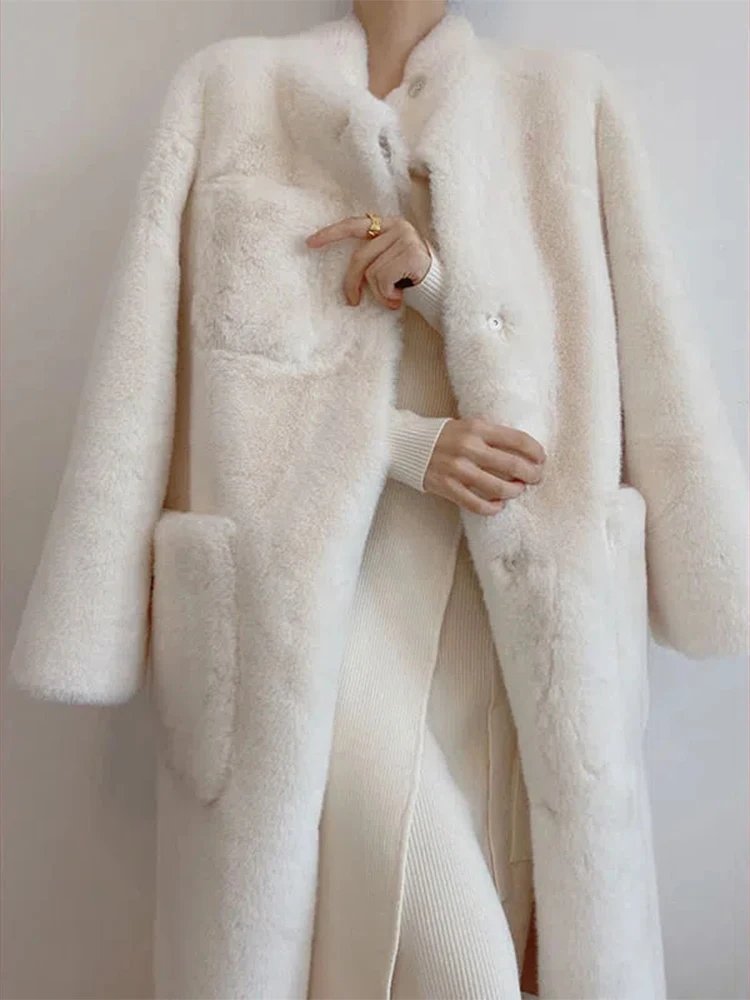 

Autumn Winter Long Stand Collar Faux Fur Coat for Women Thickened Plush Fur Coat Women Medium Length Jackets Faux Fur Coat