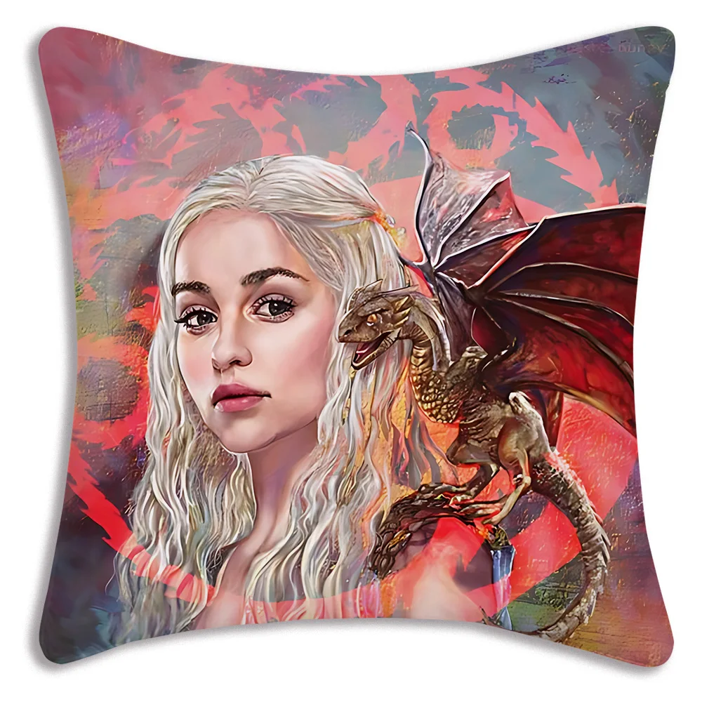 D-Daenerys T-TargaryenS Pillow Covers Cartoon Sofa Decorative Home Double-sided Printing Short Plush Cute Cushion Cover