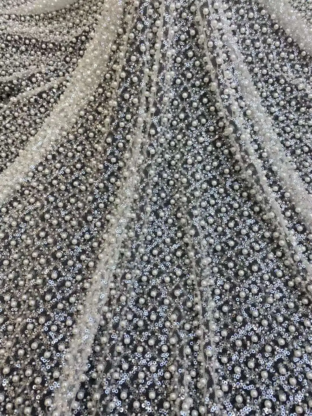 High qualtiy Beads Pearls Embroidery tulle Net,Stones, African fabric/Heavy/Beaded  French Yarn lace/For Party dresses/Wedding,