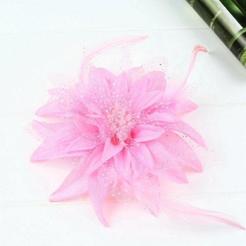 Girls Fashion Flower Feather Beads Corsage Hair Clip Bridal Hairband Bride Barrettes Hair Accessories for Dance Party Dancing