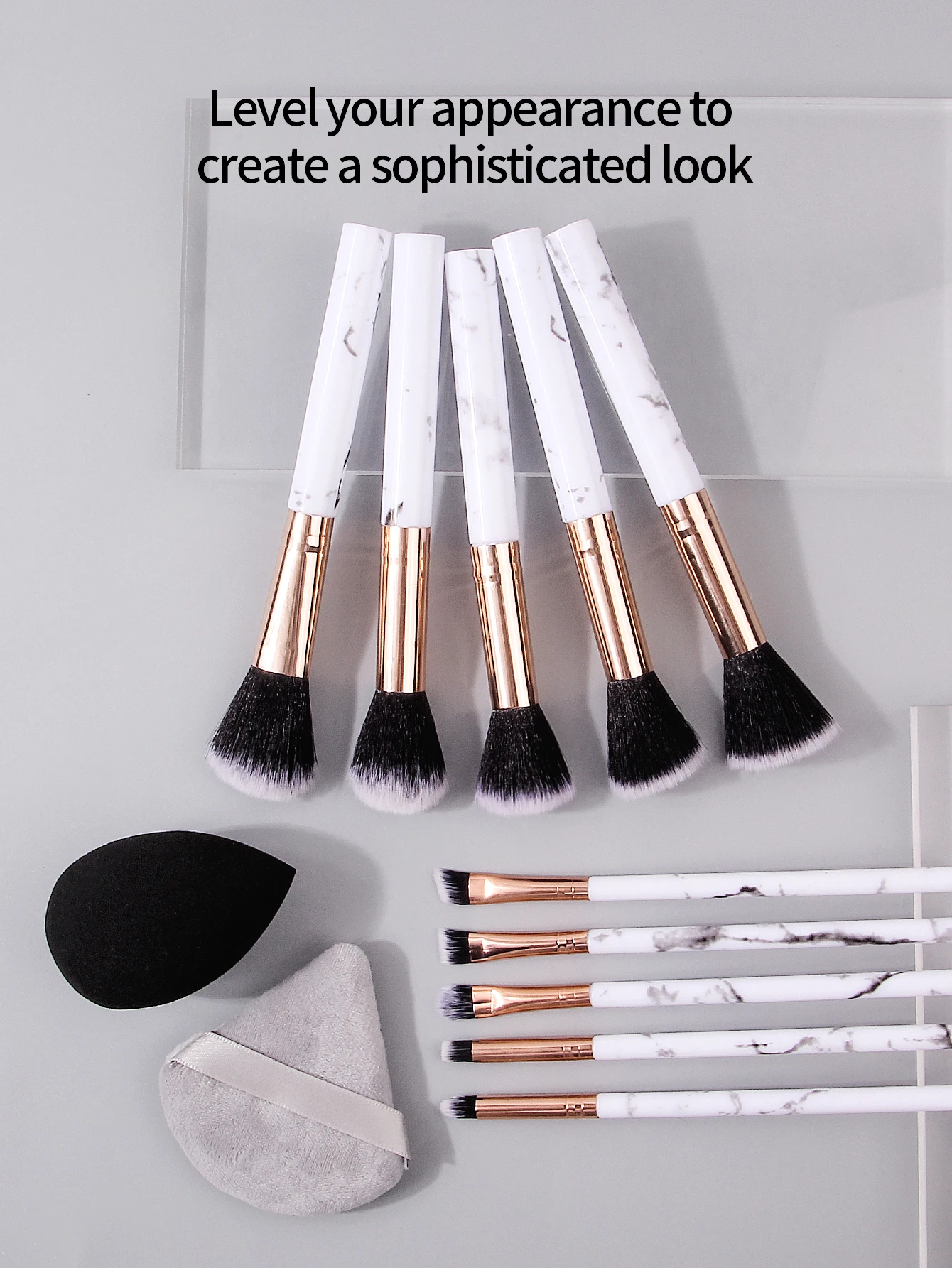 10 pincel de maquiagem branco, pincel de base sintético de qualidade, pincel de sombra, conjunto de esponja de maquiagem para mulheres, ferramentas