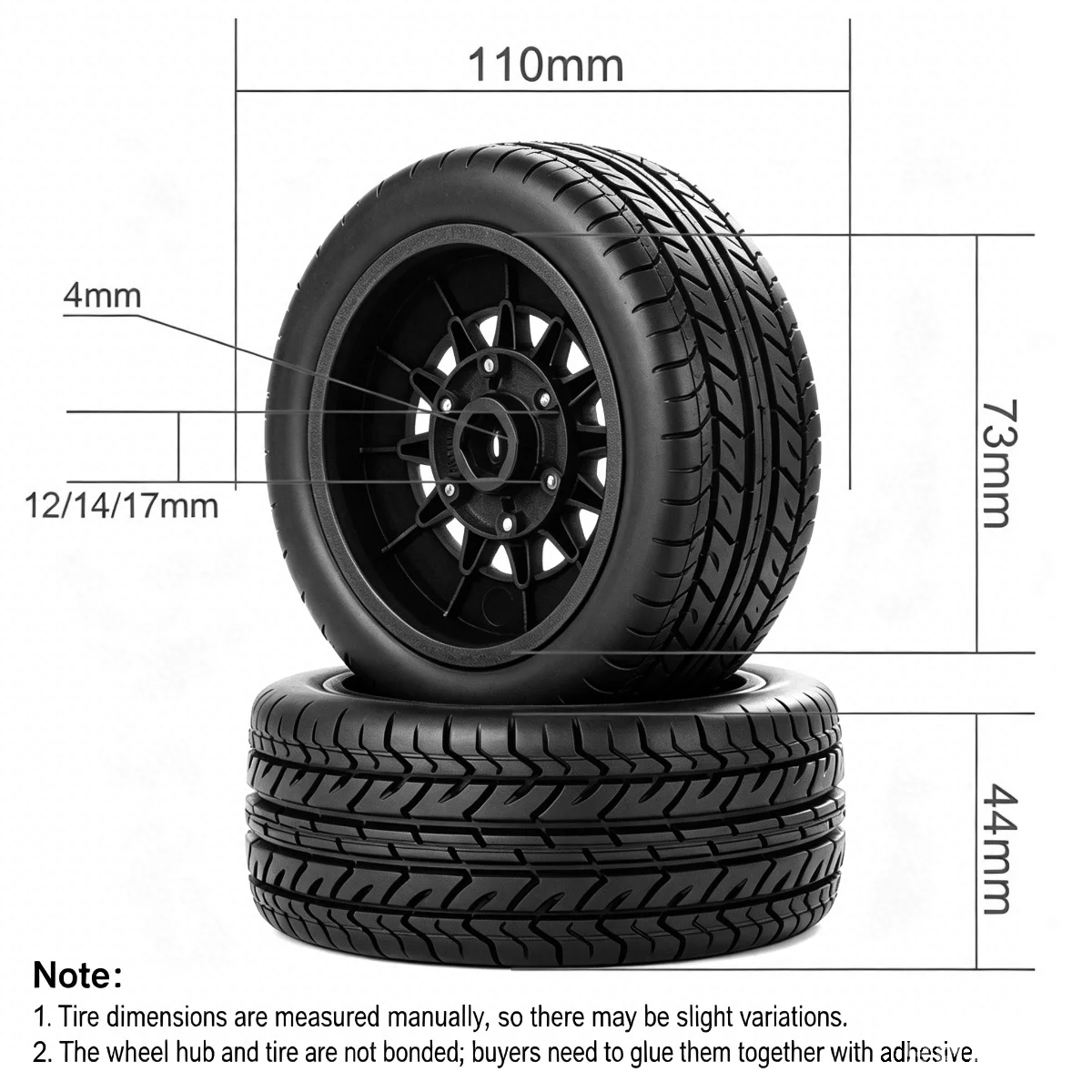 4Pcs 110mm1/8 RC Truck Off‑Road Tires  Rims With Adaptors Wheel Rims Replacement for 1/8 Scale Short Course RC Buggy Accessories