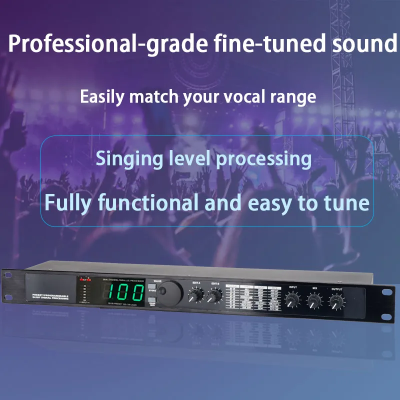 MIC4 professional pre effect device for home KTV anti whistling,DSP digital reverberation, stage performance audio processor