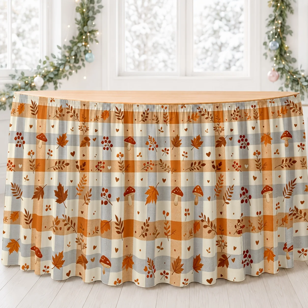 One-piece autumn harvest tablecloth, featuring maple leaf pattern and berry design - suitable for Thanksgiving decorationzyc