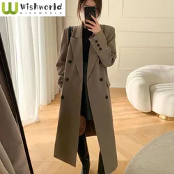 Autumn New Suit Collar Long Jacket Windbreaker Blazer Elegant Women's Office Coat Casual Clothing