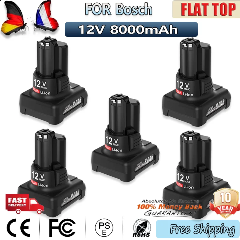 Batteria BAT420 da 8,0 Ah per batteria sostitutiva agli ioni di litio Bosch 12 V per Bosch BAT411 BAT412 BAT413 BAT414 Batteria da 12 V Alimentazione a batteria T