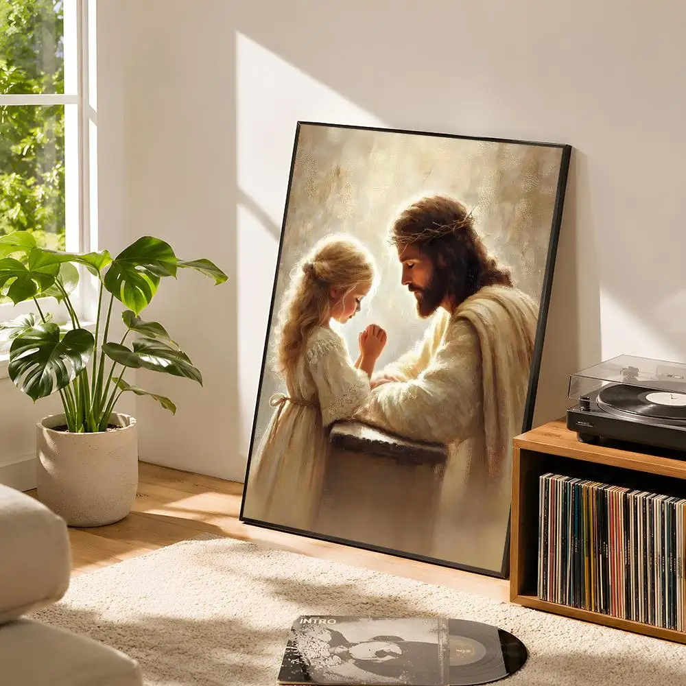 Jesus With Woman Christian Savior Jesus Knows Your Pain Poster Self Adhesive Matte Wall Art Removable Home Room Decoration
