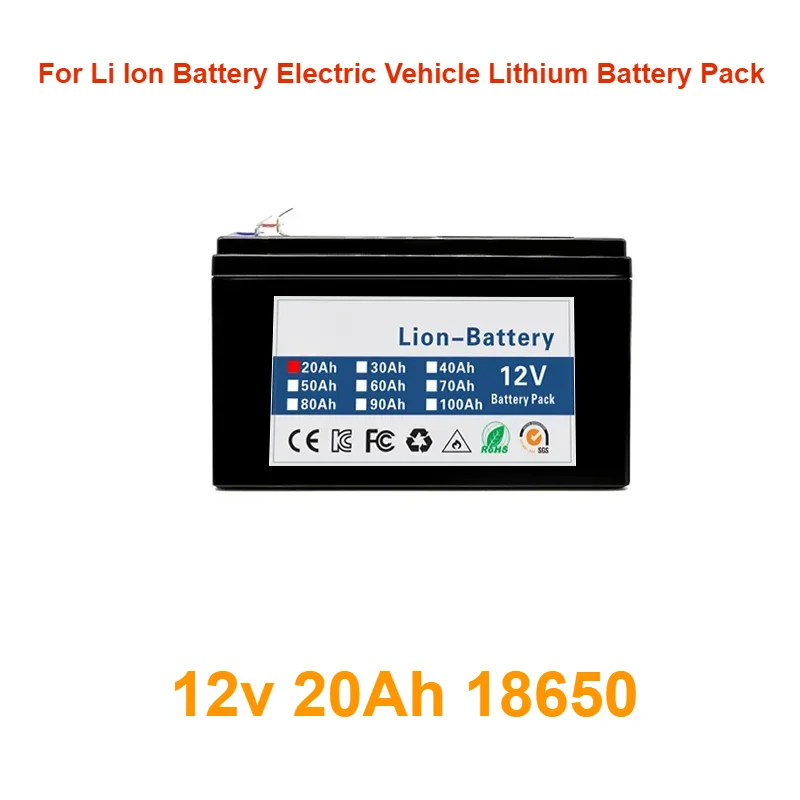 For Li Ion Battery Electric Vehicle Lithium Battery Pack 9V- 12V 20000mAh Built-in BMS 80A High Current Upgraded 12v 20Ah 18650