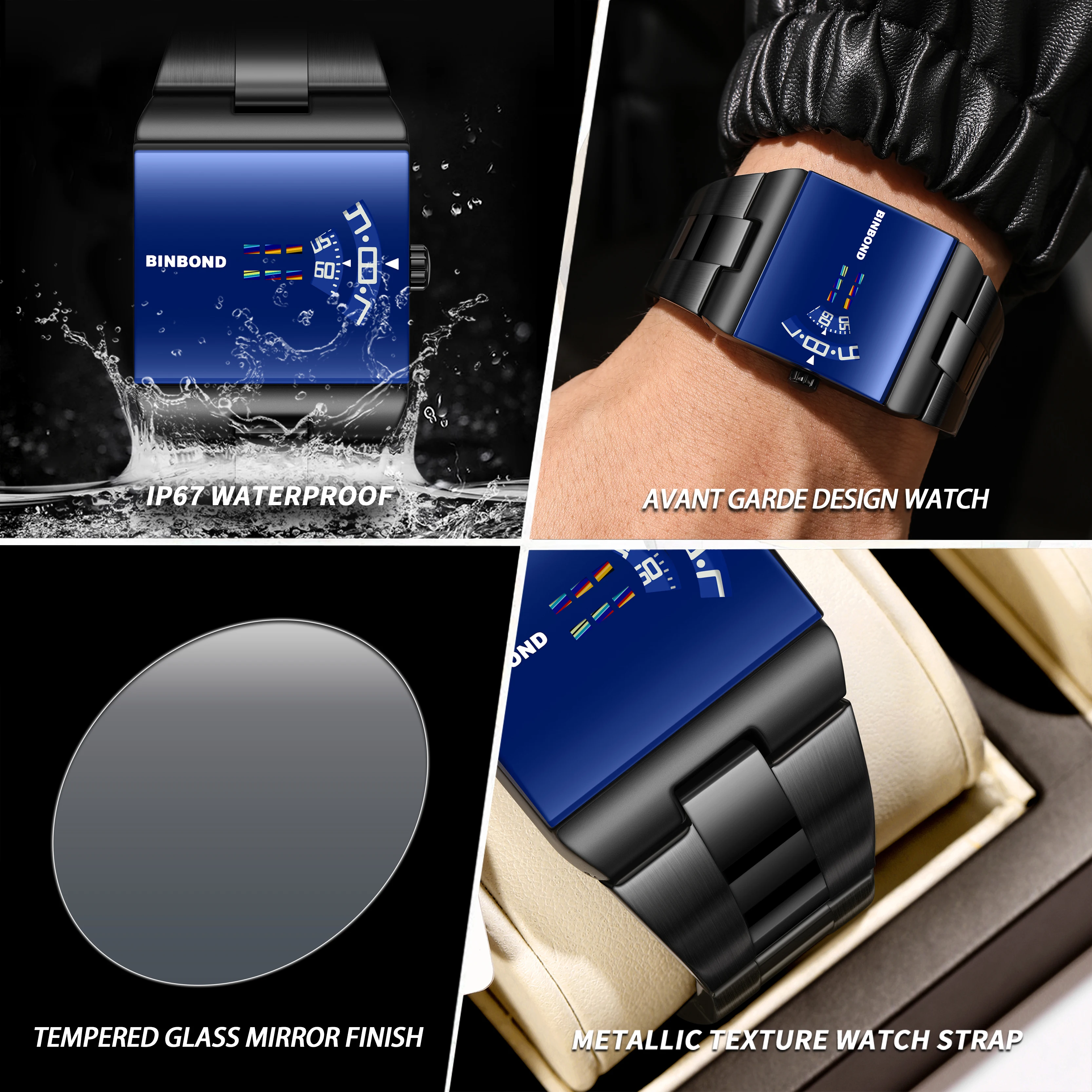 BINBOND Original accurate quartz watches for men luxury waterproof men's watch sturdy sport wristwatches casual business reloj