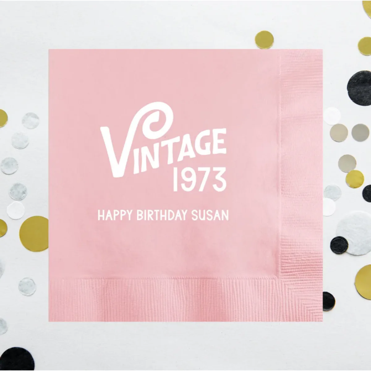 50th Happy Birthday Personalized Napkins, Vintage Birthday Party Custom Napkin, Fifty Birthday Party Decor, Vintage 1973, 50th A