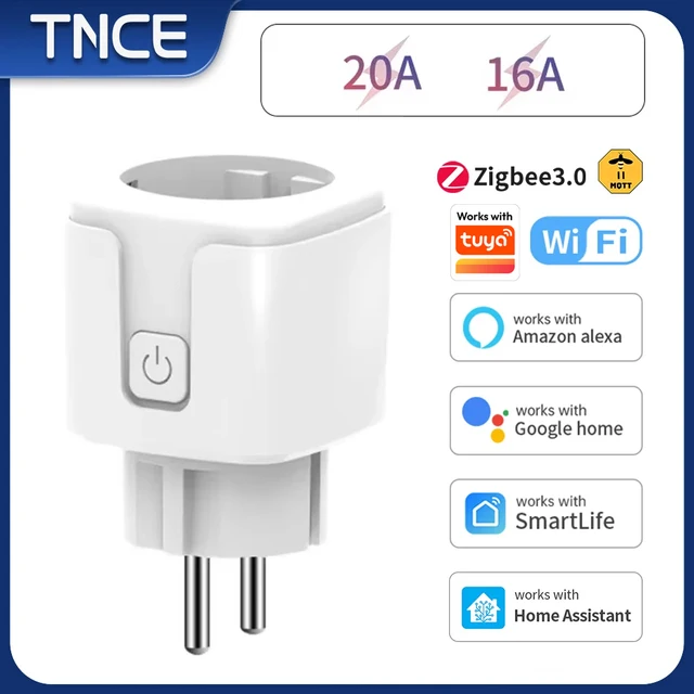Gniazdko Inteligentne TNCE Tuya Wifi lub Zigbee Wtyczka EU 16/20A Monitorowanie Zużycia Energii Zdalne Sterowanie Aplikacja SmartLife Współpracuje z Alexa Google Home Alice