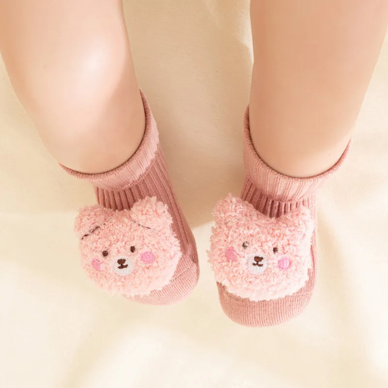 الجوارب القطنية ثلاثية الأبعاد لحديثي الولادة ، طفل صغير ، أسفل المطاط ، عدم الانزلاق ، أنبوب متوسط ، كرتون لطيف ، جورب الرضع ، الخريف