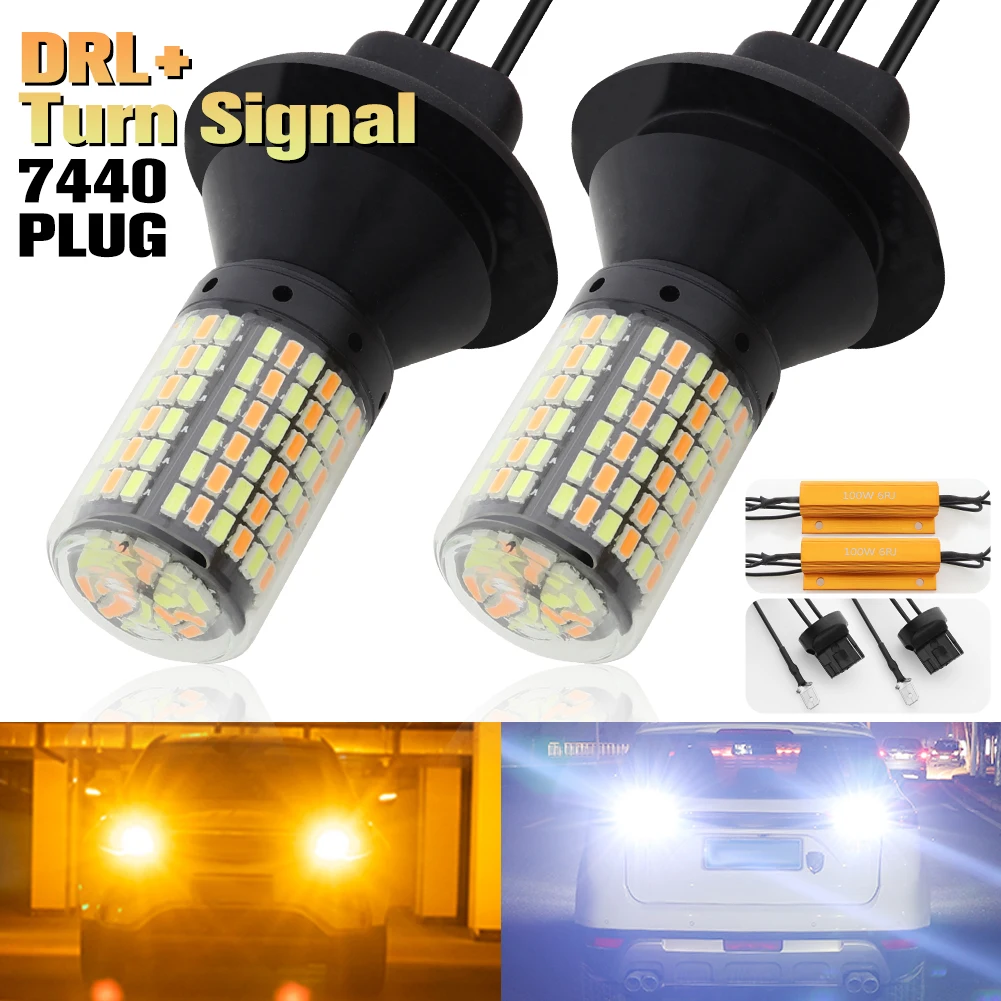 2 in1 Kit Canbus No Error 1156 BAU15S  7440 Dual Colors White Yellow 168 LEDs DRL Turn Signal Light for Car,DC12V