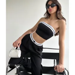 Sexy Tube Top Set Summer Sleeveless Crop Tops High Waist Wide Leg 2 Piece Set Strapless Pants Set Spicy Girl Hip Hop Sport Suit