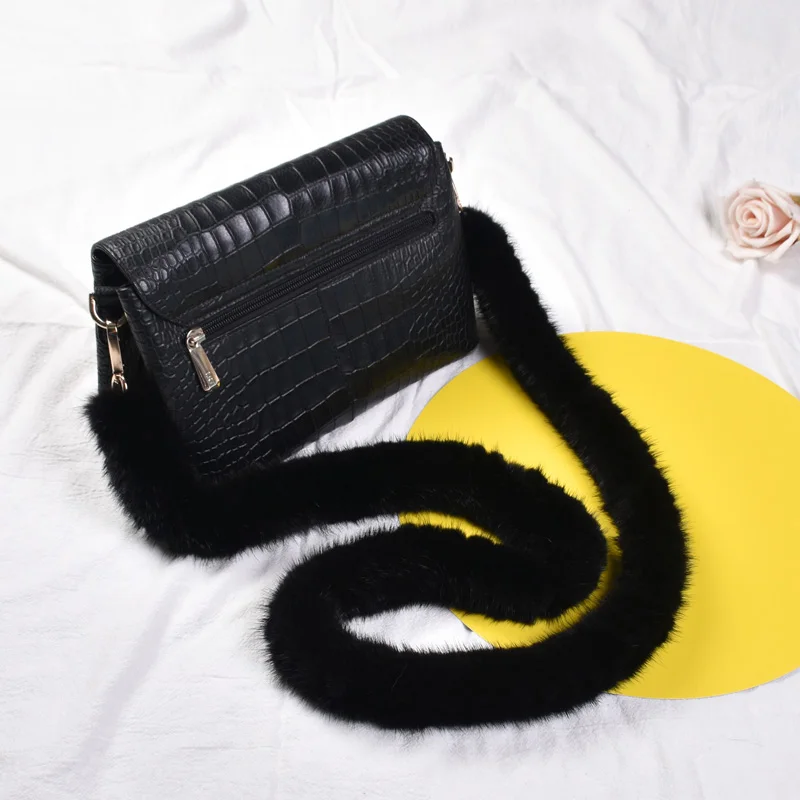 Besfilin Real Mink Fur Metal Bag Chain, Handle Strap, Shoulder Strap Replacement, Crossbody, Luxury, Versatile Fashion