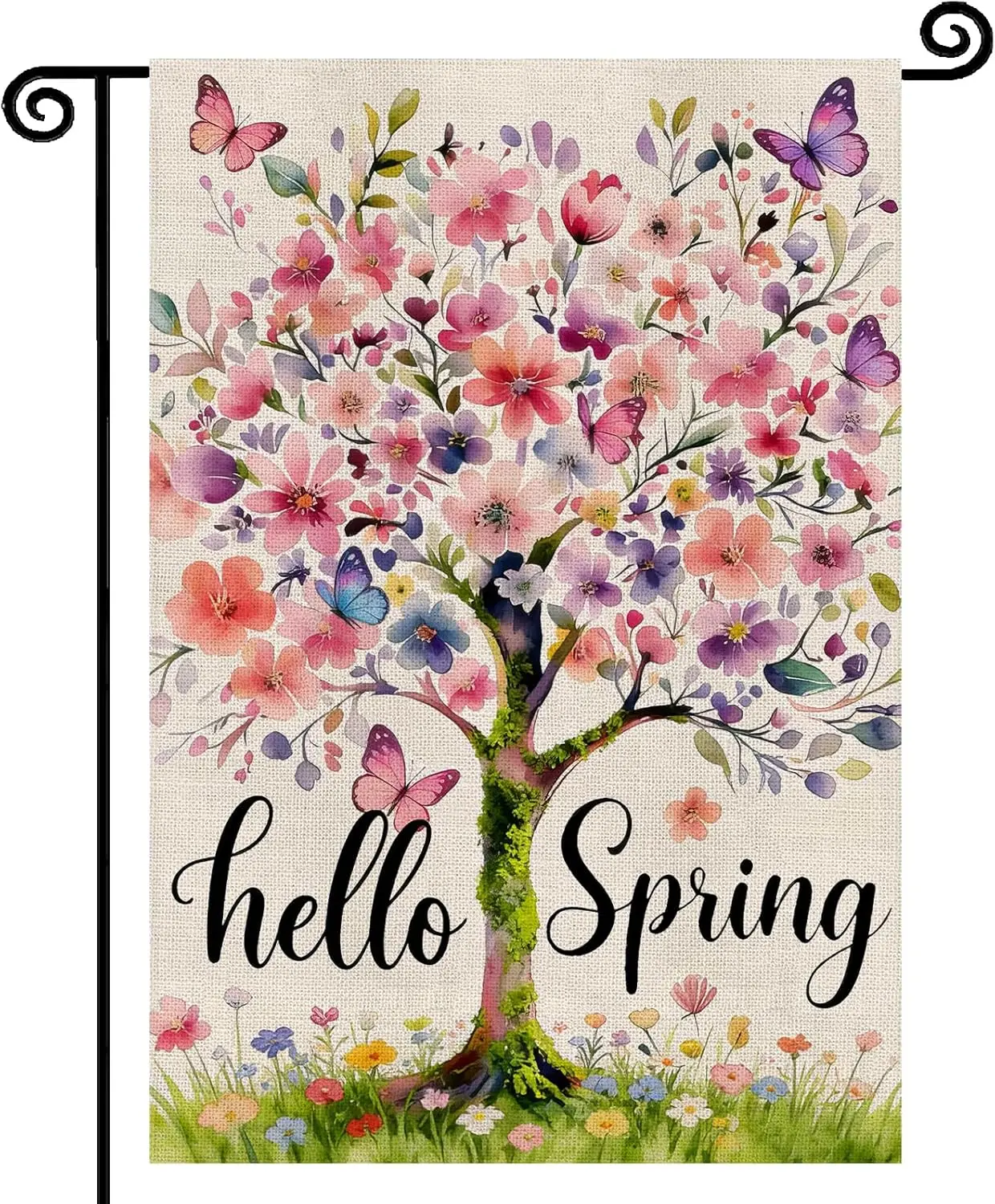 Hello Spring Garden Flag 12x18 Inch Double Sided, Seasonal Flowers Tree Farmhouse Holiday Yard Outdoor Decorative Flag for O MMZ