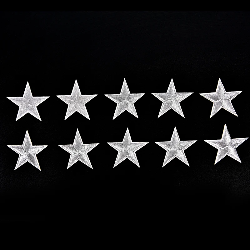 10PCS Silver Stars Embroidered Patches Sew Iron On Badges For Dress Bag Jeans Hat T Shirt DIY Appliques Craft Decoration