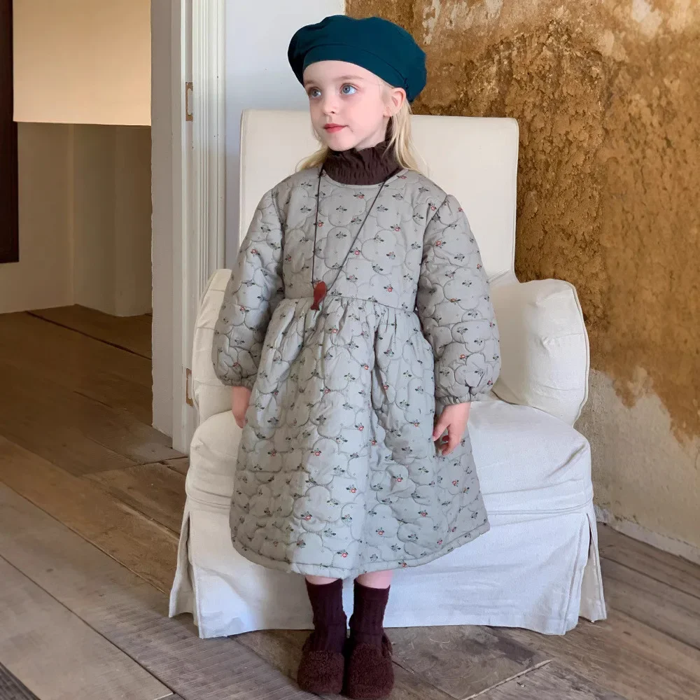 Girls' dress 2024 Autumn/Winter new Korean little girl Foreign style floral cotton princess dress Children's dress