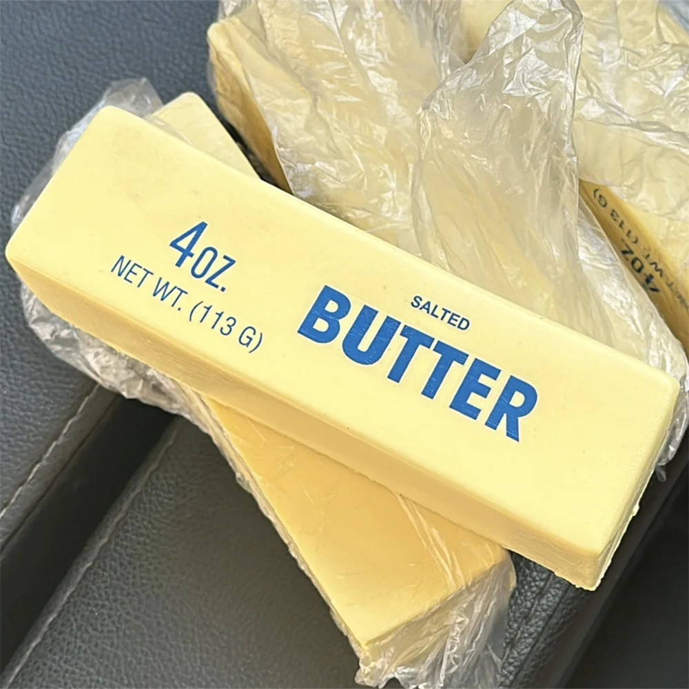 Stick of Butter Block Yellow Milk Print Squishy Food Soft Artificial Cute Cut Model Play Diy Gift  Crafts Decoration Toys Square
