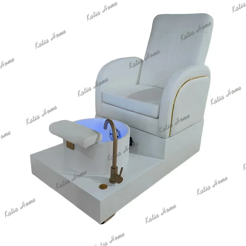 LSHigh-end Small Nail Salon Foot Pedicure Chair with Drawer Light and Customizable Color Resin Glass Basin