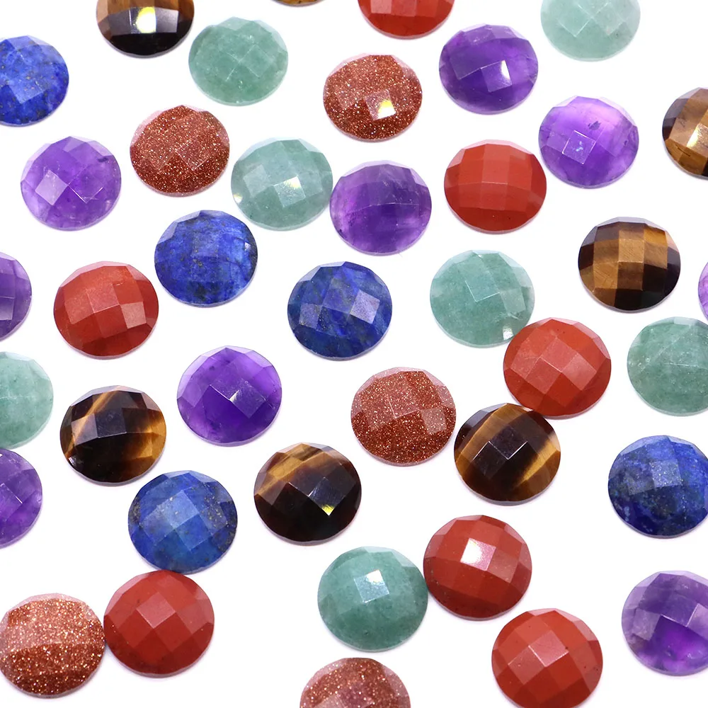 16mm Round Cabochon Flat Back Faceted Stone Natural Crystals Quartz Cameo Spacers for Jewerly Making