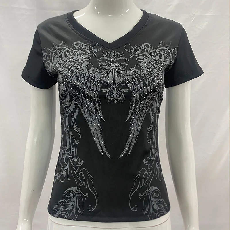 Y2K Gothic Unique Print Creative Casual Pullover Summer Harajuku Spice Girl Slim Women T-shirt Aesthetics Korean High Street Top