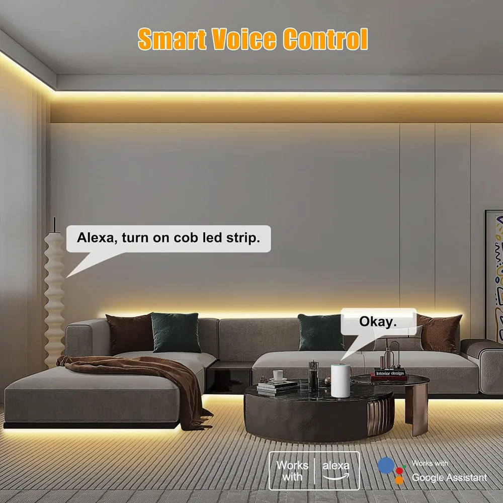 10m 20m Tuya WiFi COB LED Strip 24V Dimmable Flexible Room Light NO Point Warm Natural White RF Touch Remote for Alexa Google