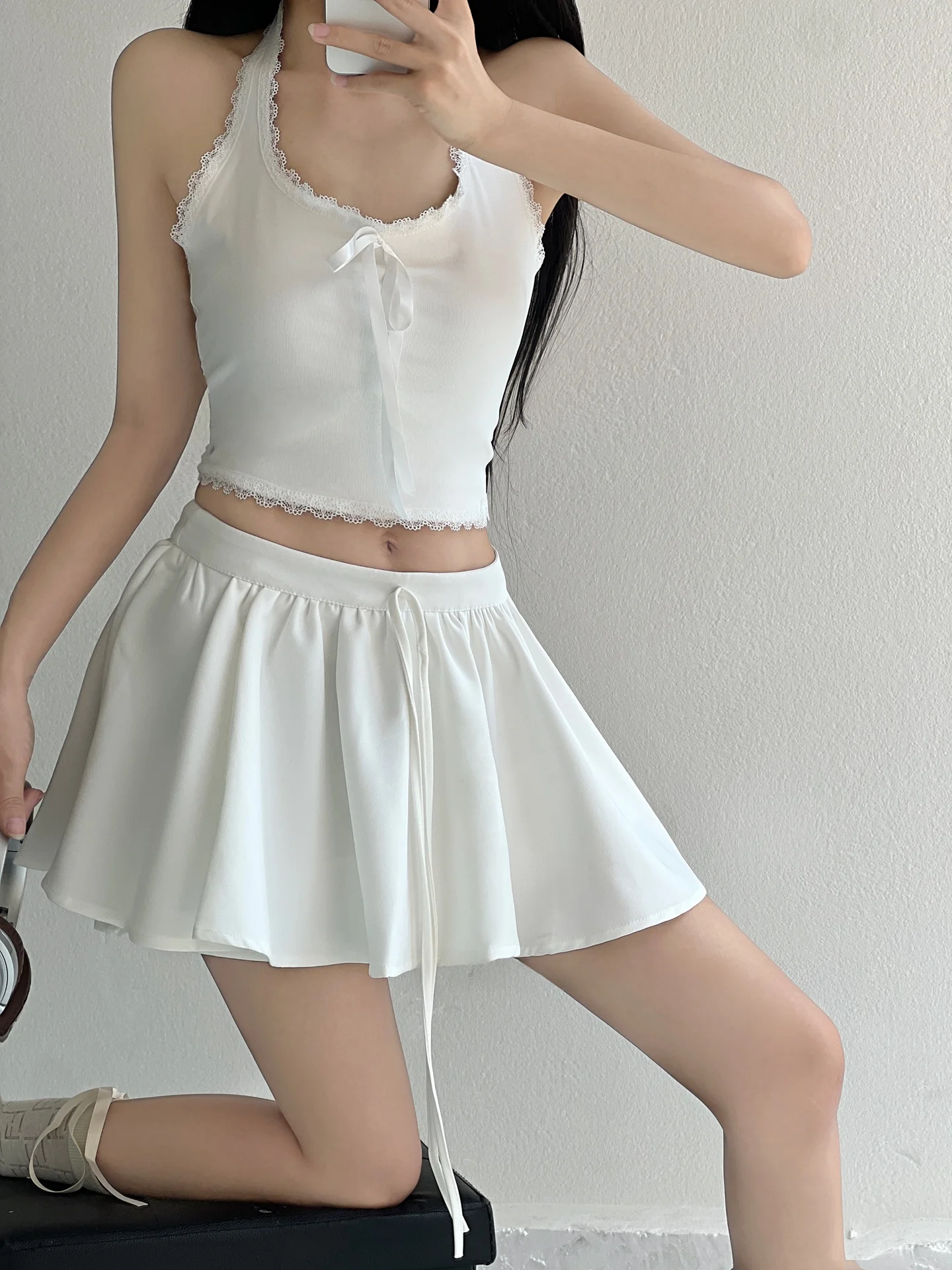 Pure Desire Casual High Waist ort Skirt Anti-Light Walking Fairy Skirt Spor Sle f-length Women's Summer New Arrival