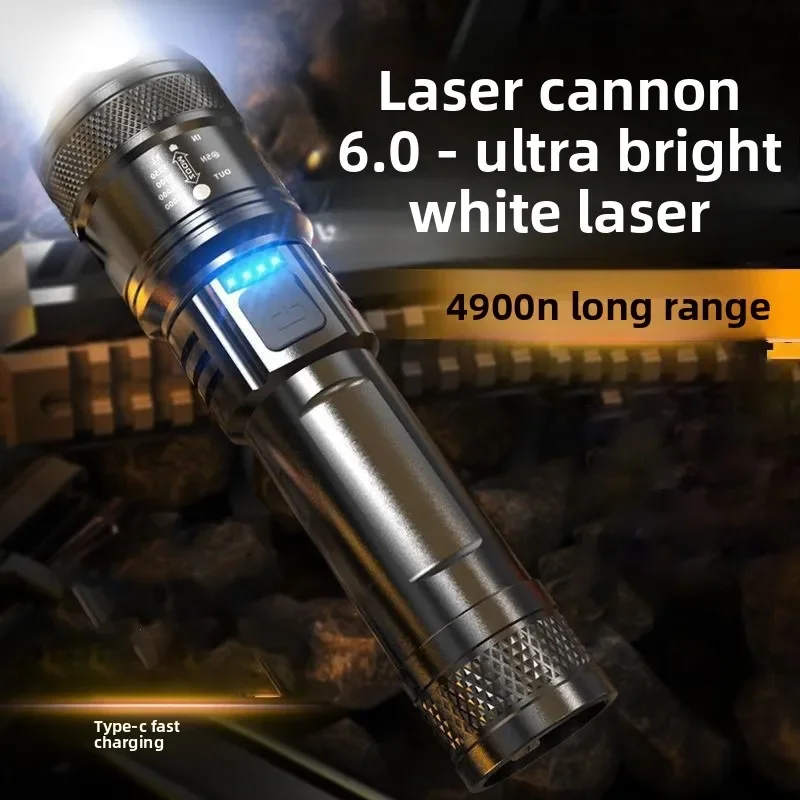 Super Bright Laser Flashlight 4900N USB Rechargeable, Zoomable LED Torch Waterproof for Outdoor Emergency Home
