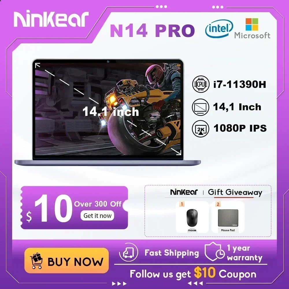 Ordinateur portable Ninkear N14 Pro, ordinateur portable, 14 pouces, IPS, Full HD, Intel i7- 11390H, 16 Go de RAM, 1 To SSD, Windows 11, ordinateur portable Ultrabook