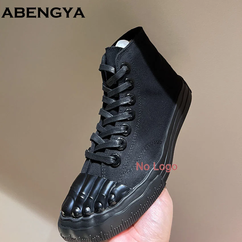 High Top Flat Platform Women Sneakers Canvas Tennis Trainers Men Lace Up Gold Finger Casual Shoes For Woman Male
