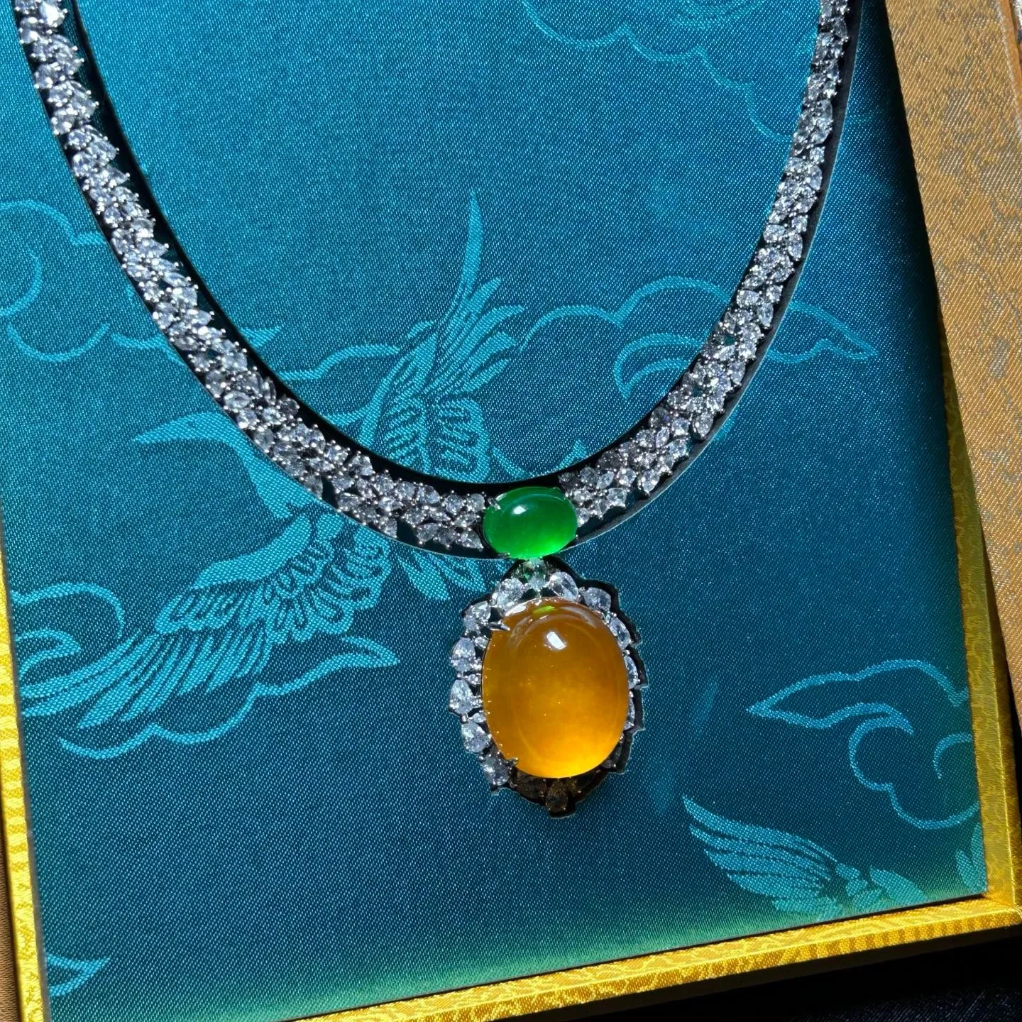 Real Natural Perfect High Ice Yellow Myanmar Jade Jadeite Pendant&Necklaces