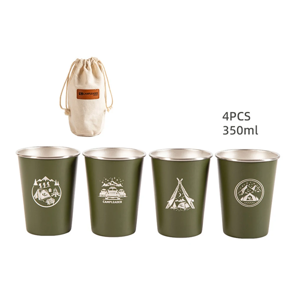 4Pcs Camping Cups Set 350ml Stainless Steel Water Tub Stackable Outdoor Water Cups Beer Milk Cold Water Drinks Household Office