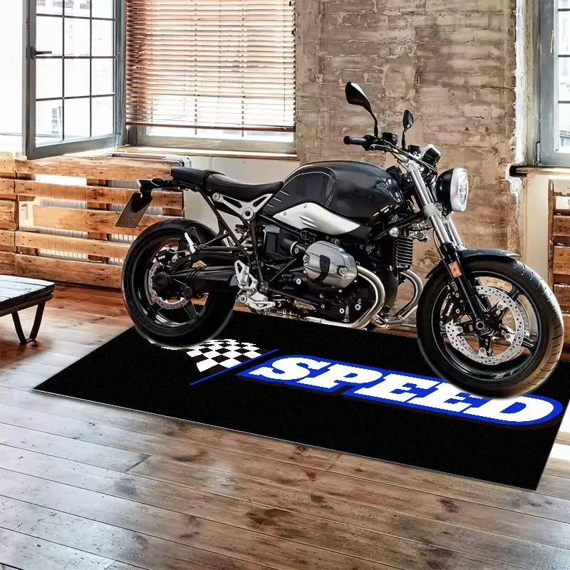 VIKAMA Speed Race Checkered Flag Motorbike Garage Mat Anti Slip Oil Resistant Waterproof Pad Parking Workshop Decor