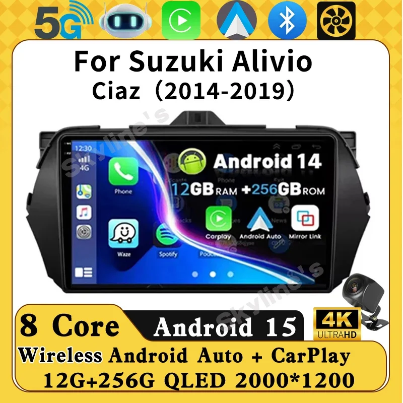 

Andtoid 14 Car Radio GPS Navigation For Suzuki Alivio Ciaz 2014-2019 Android Multimedia Video Player Audio Stereo Carplay 4G BT