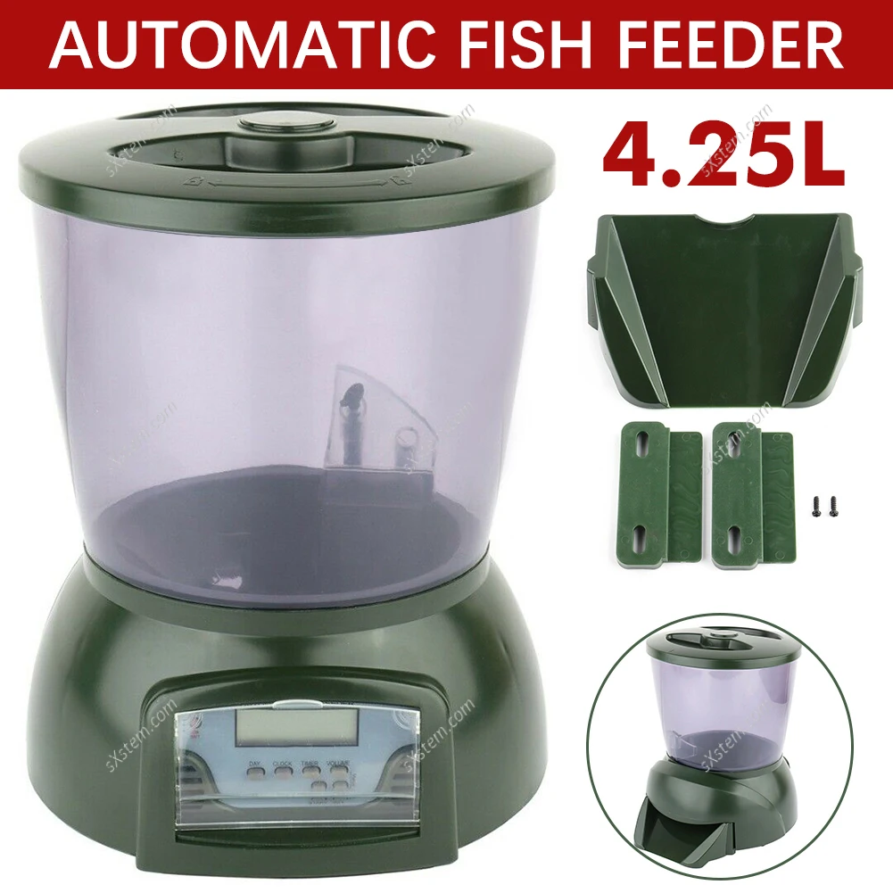 

4.25L Automatic Pond Aquarium Fish Feeder Digital LCD Tank Pond Fish Food Timer Feeder