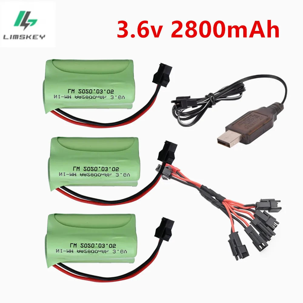 3.6V 2800mah NiMH Battery SM Plug and Charger For Rc toys Cars Tanks Robots Boats Guns Ni-MH AA 3.6 v Battery Pack toy accessory