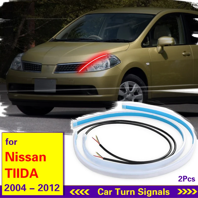 

For Nissan TIIDA 2004-2012 Car Daytime Running Light Flexible Waterproof Flow DRL LED Strip Auto Headlights Turn Signal Lamp 12V