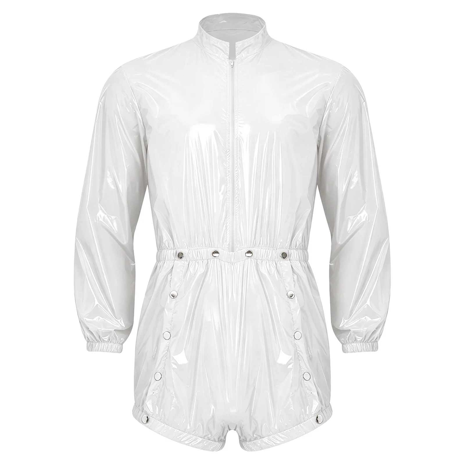 New Men Water Resistant Jumpsuit Diaper Cover Bodysuit Stand Collar Long Sleeve Front Zip Elastic Waist Button Crotch Rompers