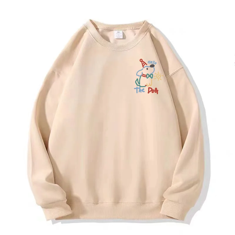 สี Graffiti Puppies พิมพ์คู่ Hoodies 2024 ใหม่แฟชั่นน่ารักลูกเรือคอเสื้อ