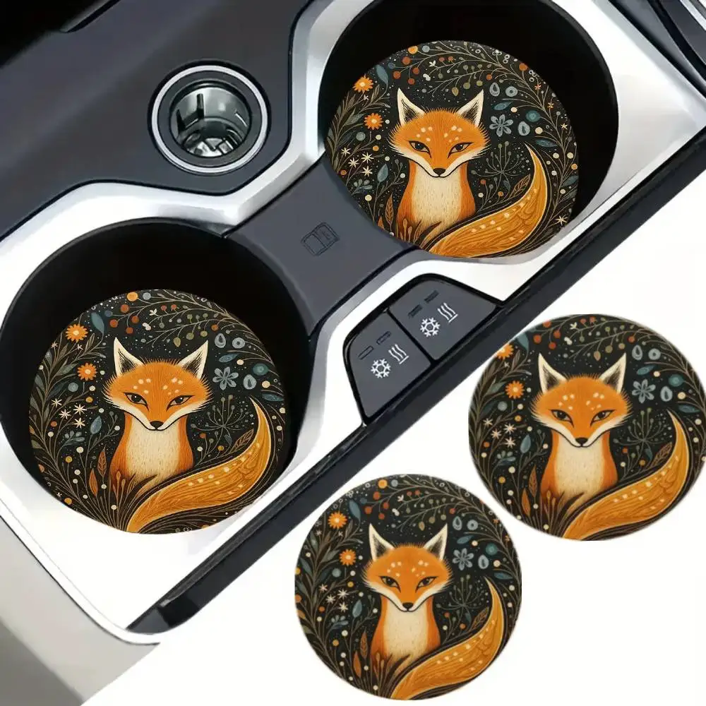 Cute Cartoon Fox EVA Car Coasters. Elegant Unisex Car Accessory Creative Scratch-resistant Coaster Gift For Auto Lovers.