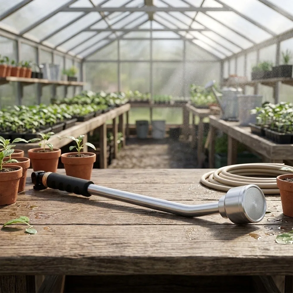 Aluminum Garden Watering Wand with Soft Rain Nozzle and Flow Control Valve - for Flower Beds and Container Plants