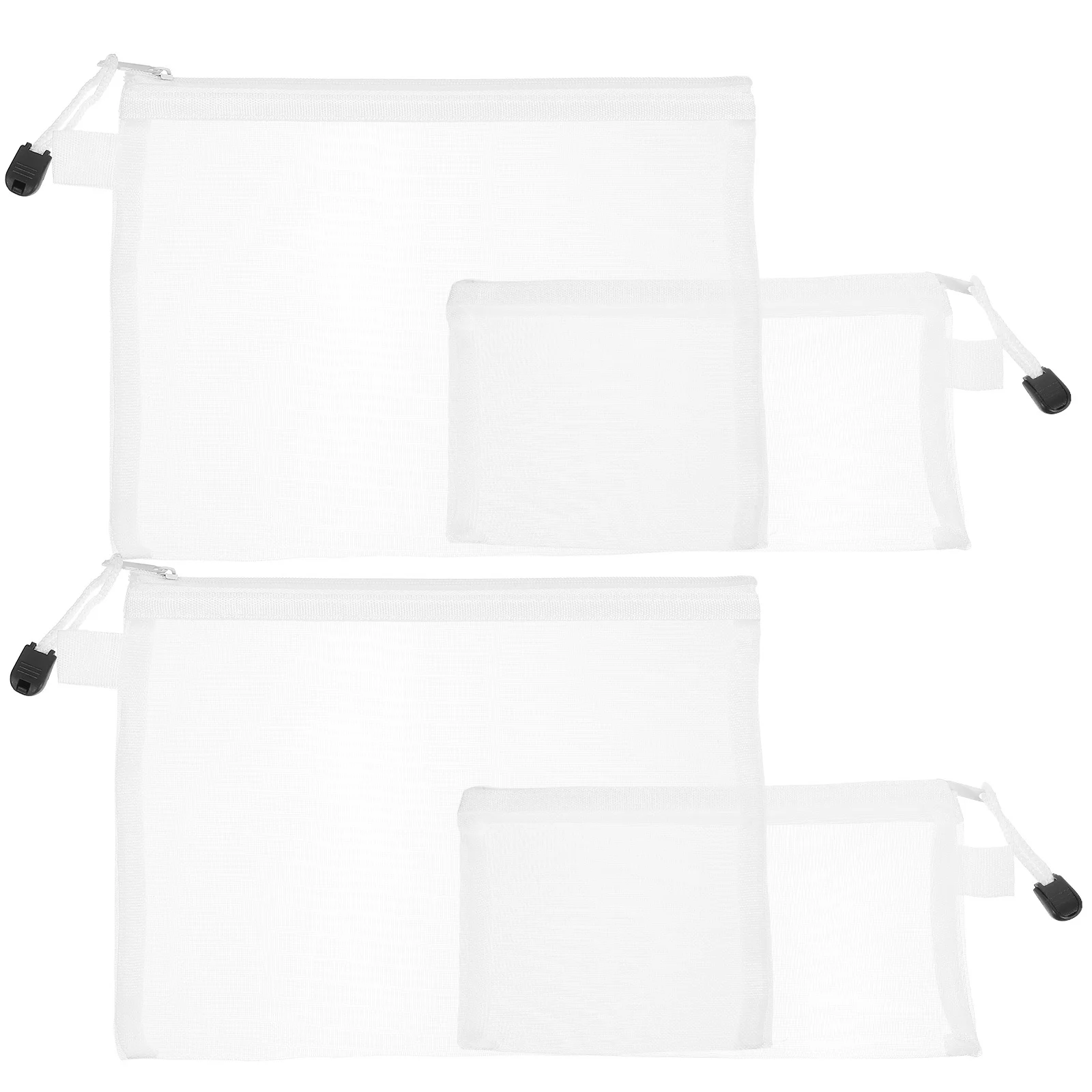 4Pcs 지퍼 파일 파우치 메쉬 문서 가방 종이 파일 펜을위한 투명한 보관 파우치 화장품 교육 액세서리