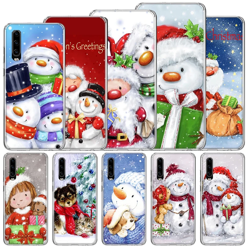 Merry Christmas Cartoon Cute Snow Soft Case For Huawei P30 Lite P40 P20 P10 P50 Pro Phone Cover Mate 20 30 40 10 P30Lite Shell F