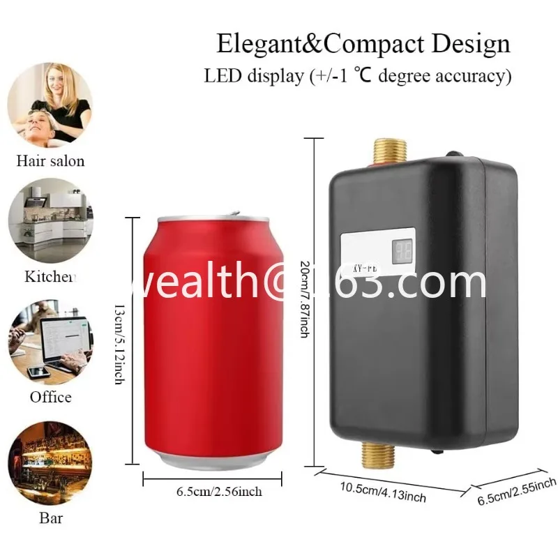3KW Mini Electric Tankless Instant Water Heater with LCD Screen for Home Kitchen Washing US Plug 110V