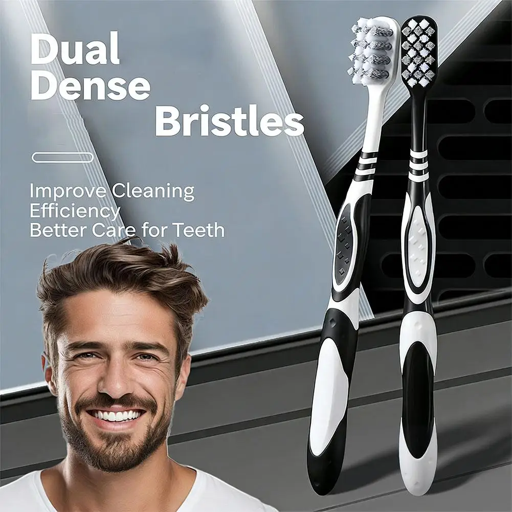 2Pcs Hard Bristle Toothbrush Medium Hard Deep Cleaning Remove Smoke Tea Stain Plaque For Adult Daily Household Oral Care