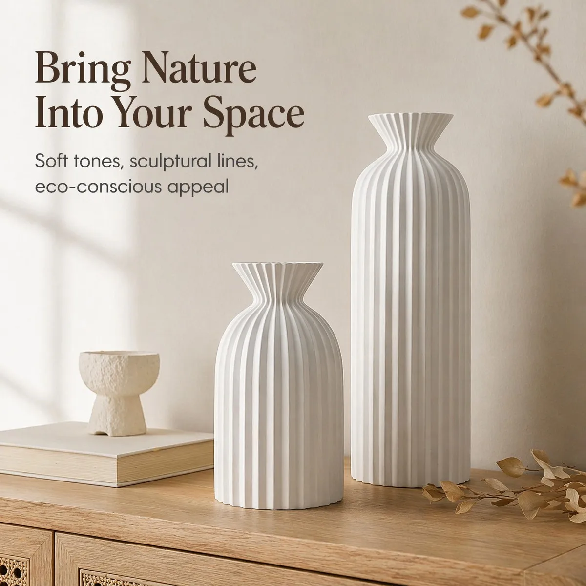2Pcs Fluted Vase 3 Colors For Choice, Eco-Friendly 3D Printing PLA Material, Nordic Wabi-Sabi Minimalist Ins Style, Home Living
